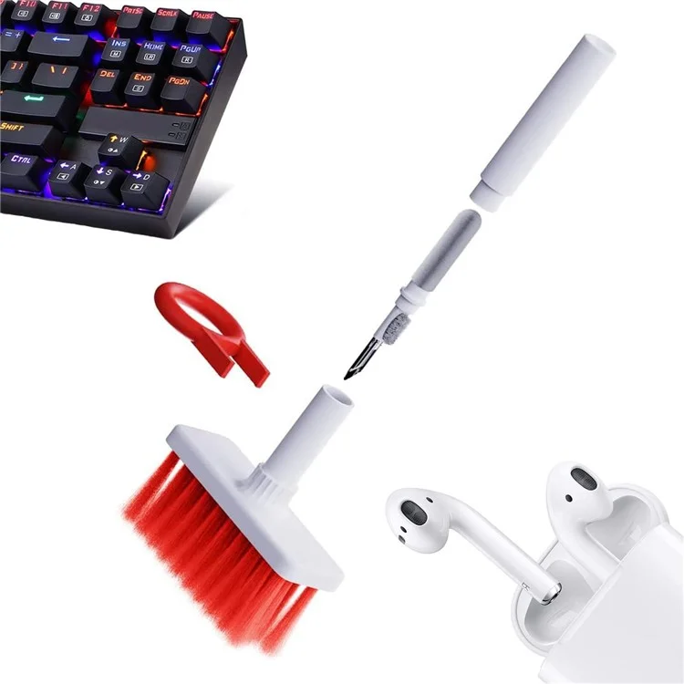 Limpieza De Cepillo Suave Limpiador De Teclado Multifunción Ordenador De Limpieza De Computadoras Kit De Esquina Gap Duster KeyCap Puller Para Auriculares Bluetooth Auriculares Lacta Para Computadora Lente De La Cámara - Blanco