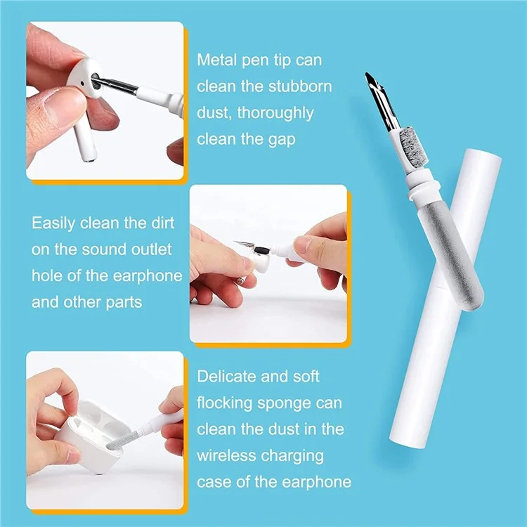 Cleaning Soft Brush Keyboard Cleaner Multifunction Computer Cleaning Tools Kit Corner Gap Duster Keycap Puller for Bluetooth-compatible Earphones Laptop Headphones Camera Lens - White