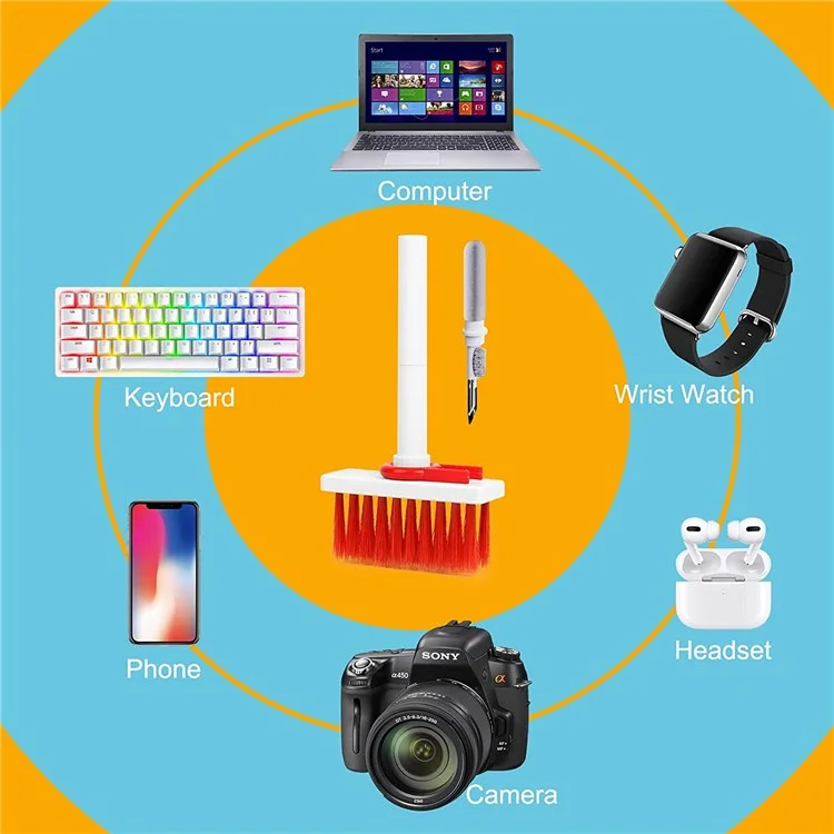 Cleaning Soft Brush Keyboard Cleaner Multifunction Computer Cleaning Tools Kit Corner Gap Duster Keycap Puller for Bluetooth-compatible Earphones Laptop Headphones Camera Lens - White