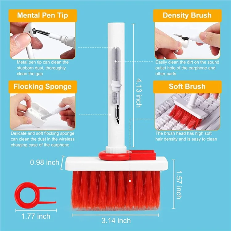 Cleaning Soft Brush Keyboard Cleaner Multifunction Computer Cleaning Tools Kit Corner Gap Duster Keycap Puller for Bluetooth-compatible Earphones Laptop Headphones Camera Lens - White