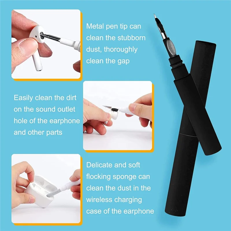 Spazzola Pulizia Morbida, Kit Pulizia Tastiera, Strumenti Multifunzionali per la Pulizia del Computer, Spazzolino per Angoli e Fessure, Estrattore Tasti, per Auricolari Bluetooth, Laptop, Cuffie, Obiettivo della Fotocamera - Nero