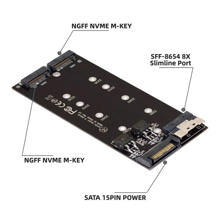 SA-014 Dual 2x NVME M.2 AHCI a PCIE Express 3.0 4.0 Slimline SFF-8654 8x Tarjeta Raid VROC Raid0 Hyper Adaptador