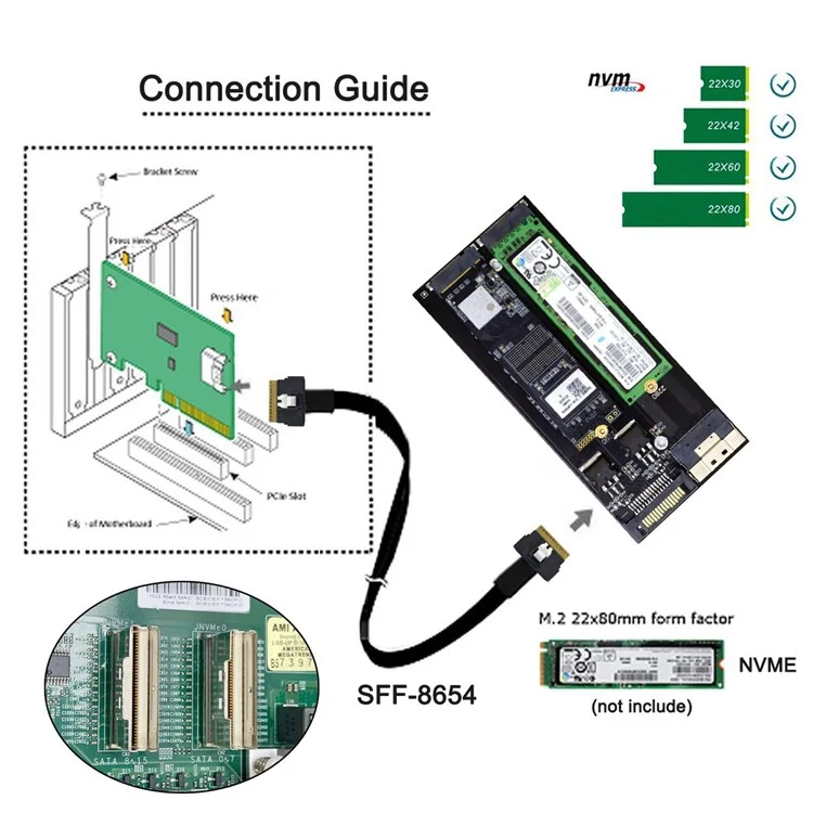 SA-014 Dual 2x NVME M.2 AHCI a PCIE Express 3.0 4.0 Slimline SFF-8654 8x Tarjeta Raid VROC Raid0 Hyper Adaptador