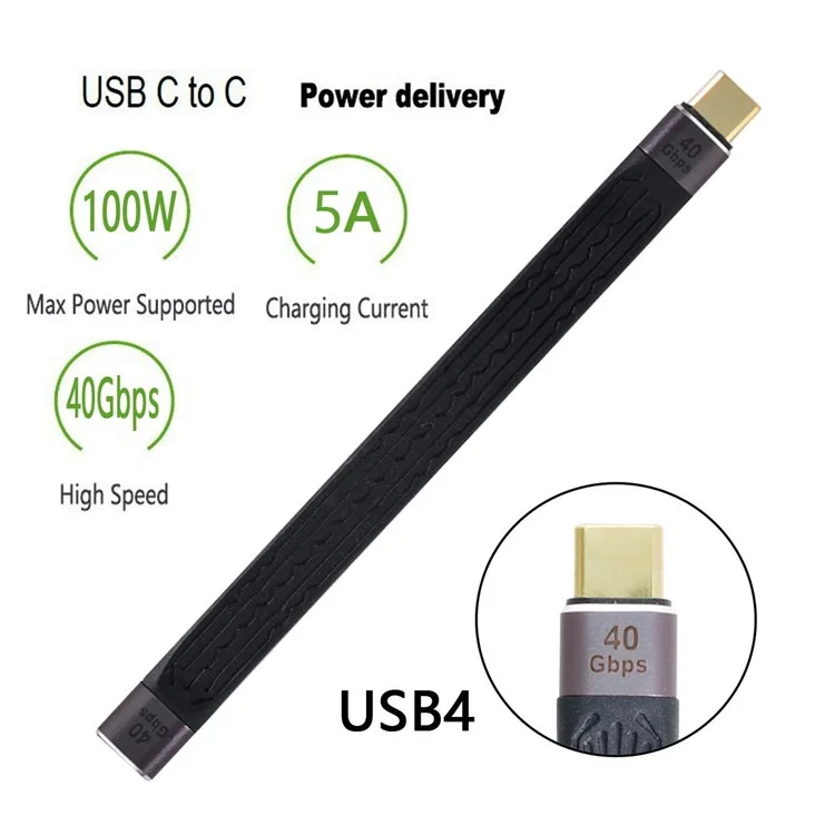 UC-040-0.13M 13cm USB4 Extension Cable Flat Male to Female 40Gbps Support 100W Charging 8K/60Hz Cord Compatible with Thunderbolt3/4