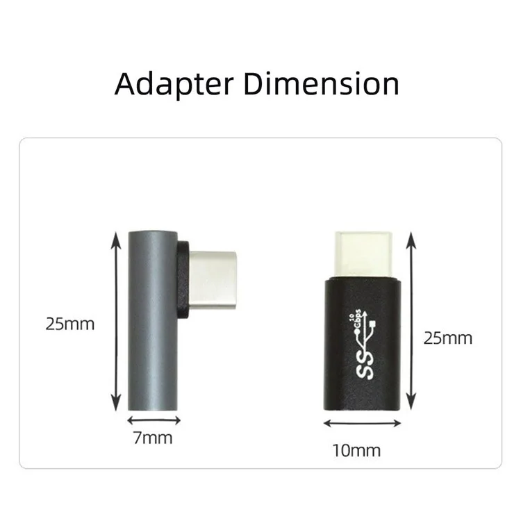 UC-103 2Pcs/Set Elbow USB-C Male to Female + Straight USB-C Male to Female Data Transmission Adapter