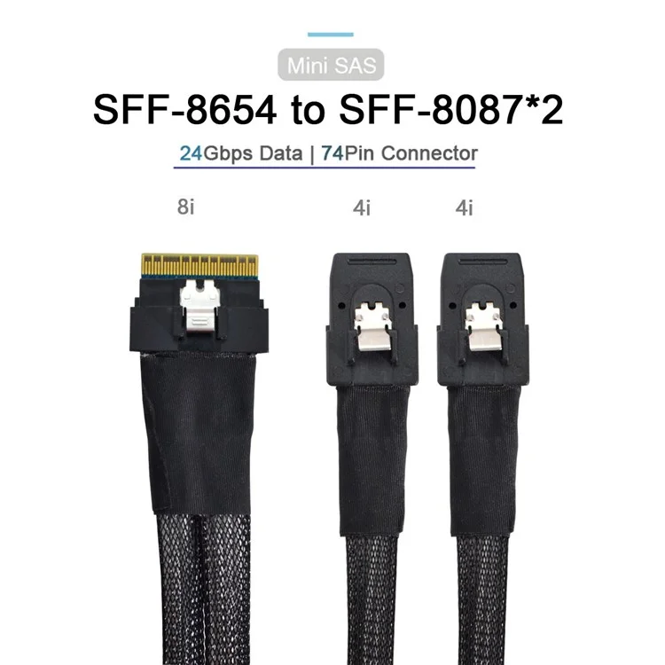 Sf-029-0,5 м 0,5 м PCI-E Ultraport Slimline SAS Sslim 4.0 SFF-8654 8i 74pin-dual SFF-8087 Mini SAS Cable