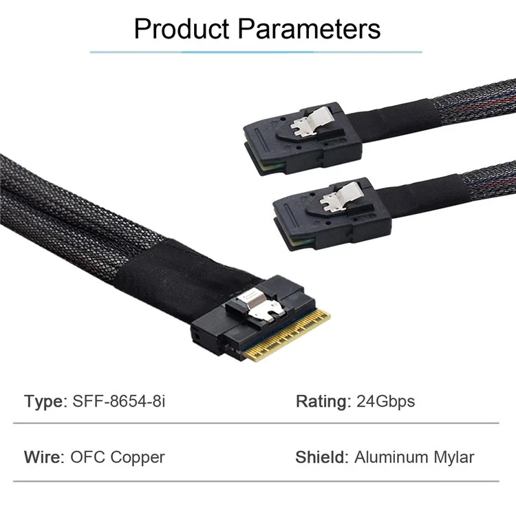 SF-029-0.5M 0.5m PCI-E Ultraport Slimline SAS Slim 4.0 SFF-8654 8i 74pin a Doble SFF-8087 Mini SAS Cable