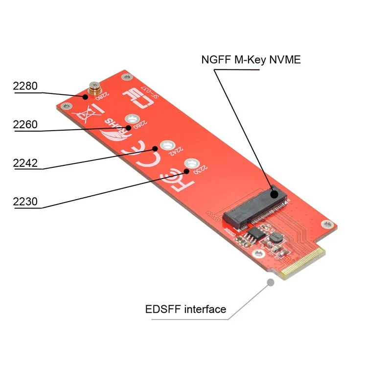 SF-037 NVME M-key Interface SSD to EDSFF E1.S Adapter Card Portable Converter Support M.2 SSD 2280/2260/2242/2230 Format