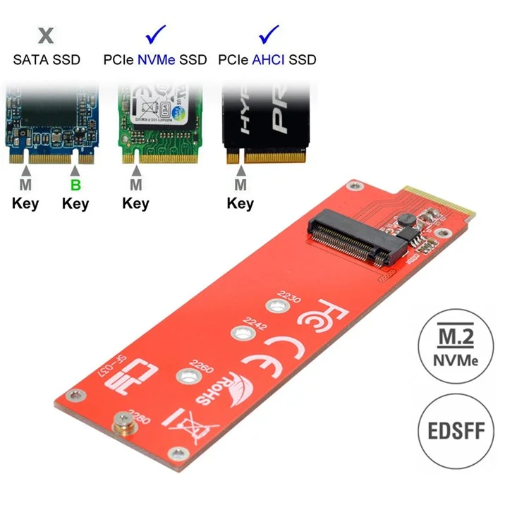 SF-037 NVME M-key Interface SSD to EDSFF E1.S Adapter Card Portable Converter Support M.2 SSD 2280/2260/2242/2230 Format