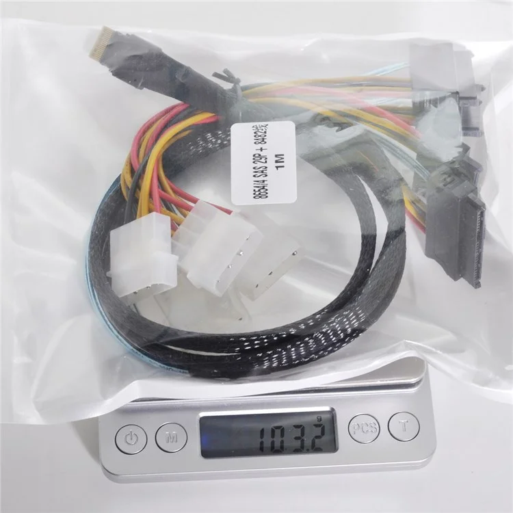 SF-047-1.0M Slimline SAS 4.0 SFF-8654 4i 38Pin Host to 4 SAS 29Pin SFF-8482 Target Hard Disk Fanout Raid Cable 1m