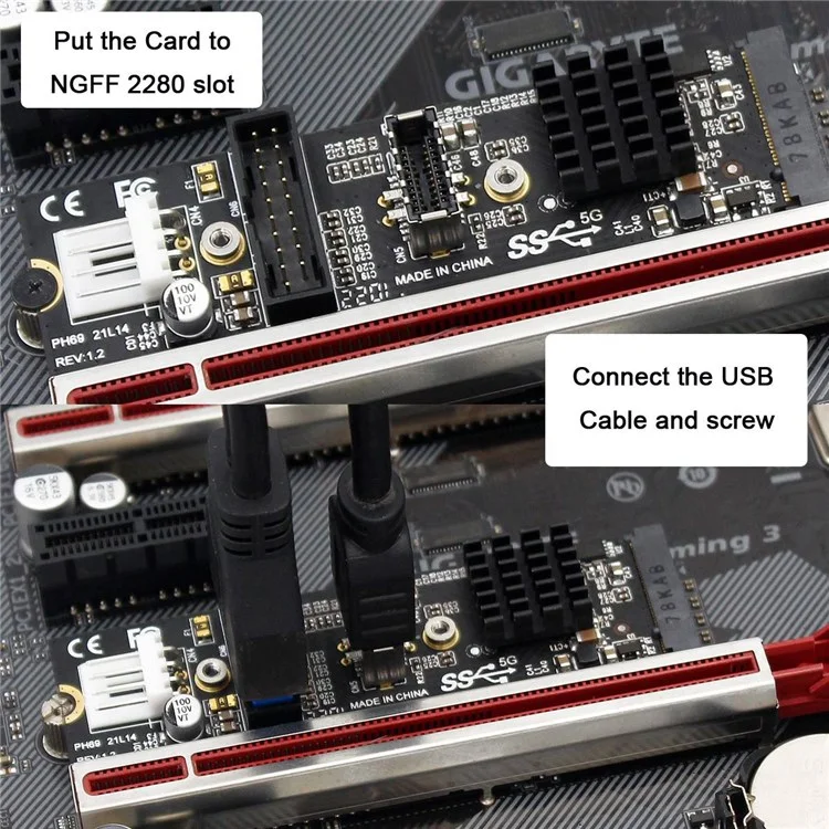 EP-018 NVME NGFF M-key Express Card Para o Painel Frontal USB 3.1 e um Soquete USB 3.0 20pin VL805 Para Placa-mãe