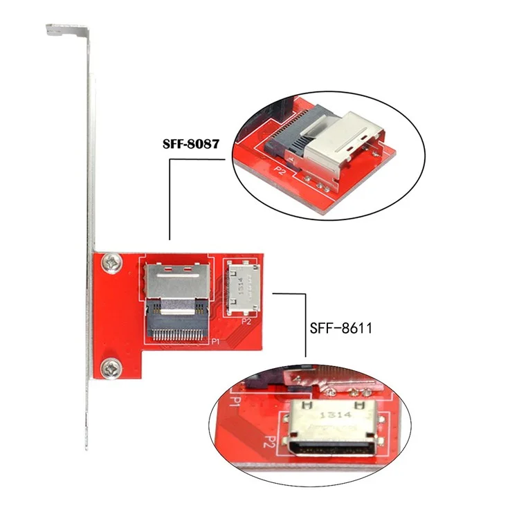 SF-041 PCI-Express 4.0 Mini SAS SFF-8087 to Oculink SFF-8611 PCBA Female Adapter with Bracket