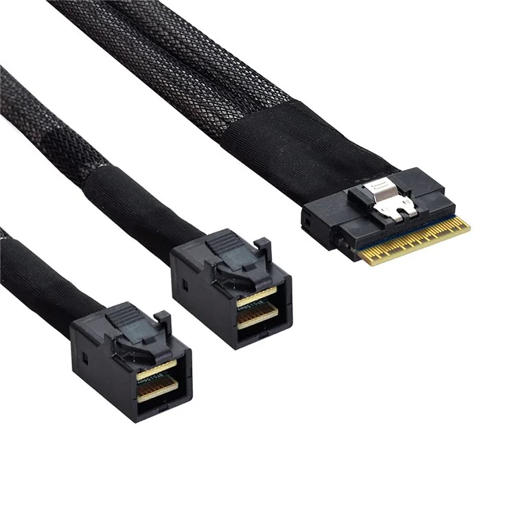 SF-010-0.5M PCI-E Ultraport Slimline SAS Slim 4.0 SFF-8654 8i 74Pin to Dual SFF-8643 4i Mini SAS HD Cable PCI-Express, 0.5m