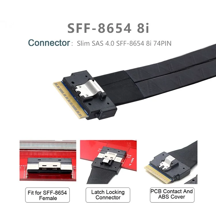SF-010-0.5M PCI-E Ultraport Slimline SAS Slim 4.0 SFF-8654 8i 74Pin to Dual SFF-8643 4i Mini SAS HD Cable PCI-Express, 0.5m
