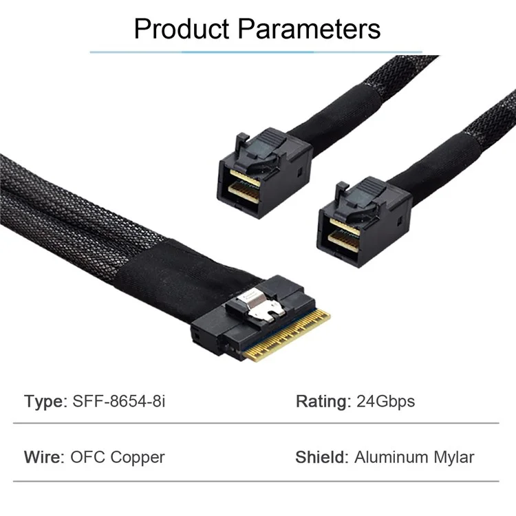 SF-010-0.5M PCI-E Ultraport Slimline SAS Slim 4.0 SFF-8654 8i 74Pin to Dual SFF-8643 4i Mini SAS HD Cable PCI-Express, 0.5m