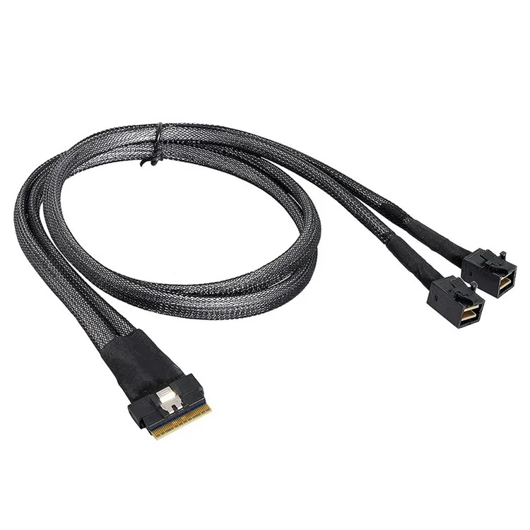 SF-010-0.5M PCI-E Ultraport Slimline SAS Slim 4.0 SFF-8654 8i 74Pin to Dual SFF-8643 4i Mini SAS HD Cable PCI-Express, 0.5m