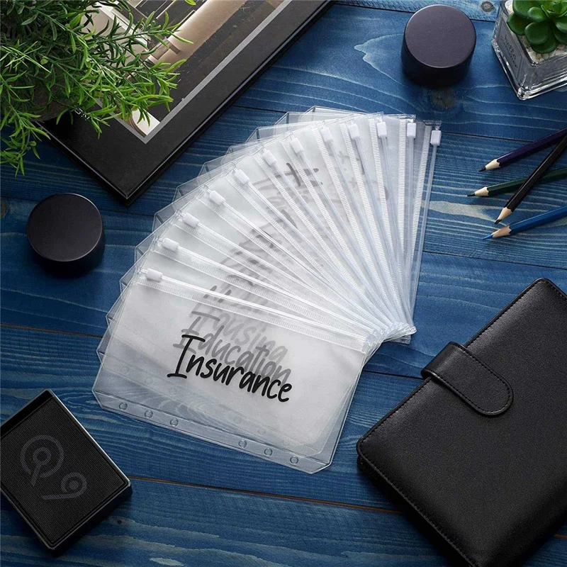 A6 PU Leather Notebook Budget Planner Organizer 6 Ring Binder Cover 12 Binder Pockets - Purple