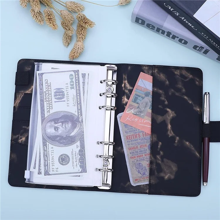 A6 Budget Binder Rechargeable 6 Ring Notebook Planner Couverture Pour A6 Recharge Paper Mode Sauvegarde Pour Les Enveloppes En Espèces Modèle En Marbre A6 Mini Liant Personnel Avec Fermeture De Boucle Magnétique - Bleu