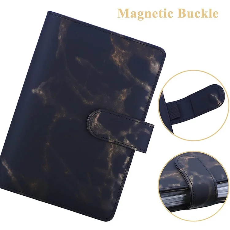 A6 Budget Binder Rechargeable 6 Ring Notebook Planner Couverture Pour A6 Recharge Paper Mode Sauvegarde Pour Les Enveloppes En Espèces Modèle En Marbre A6 Mini Liant Personnel Avec Fermeture De Boucle Magnétique - Bleu