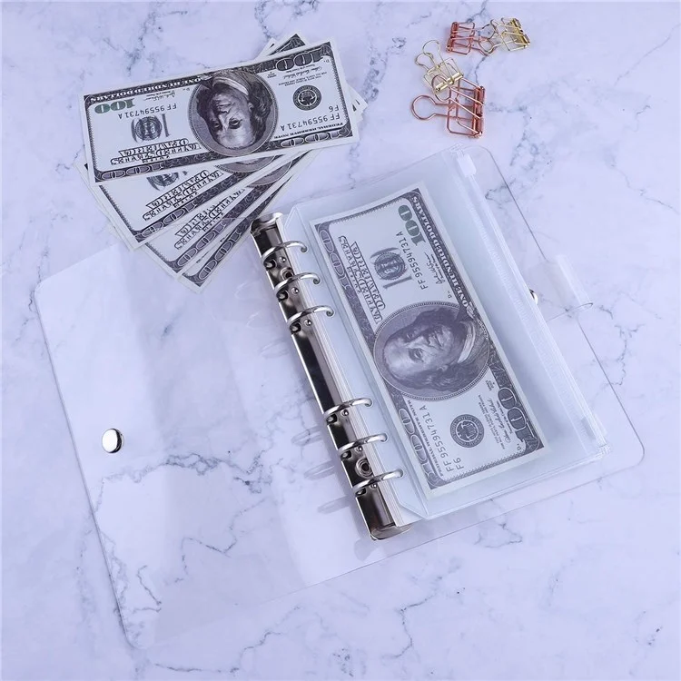Clear PVC A6 Refillable Binder Cover 6-Ring Personal Notebook Budget Binder Cover for Cash Envelopes and Binder Pockets