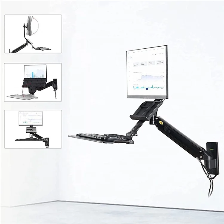 North Bayou MB32 Wall Mount Sit / Stand Stand Workstation Adjustable 19-27 Pouces Moniteur de Moniteur Avec Plateau de Clavier