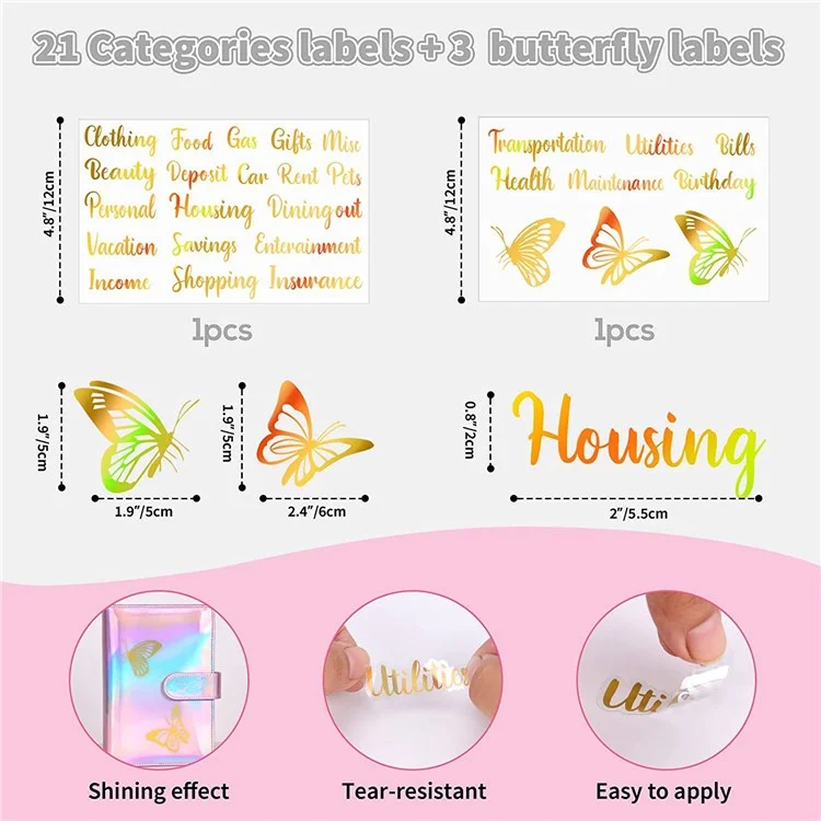 A6 PU Leather Magnetic Clasp Binder Cover Laser Design Shell with Loose Leaf PVC Bags, Expense Budget Sheets and Sticky Labels - Pink