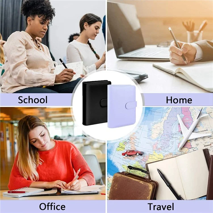 A6 PU Leather Binder Cover Shell Binder Budget Planner Organizer with 12Pcs Loose Leaf PVC Bags, 12Pcs Expense Budget Sheets and 16Pcs Sticky Labels - Black