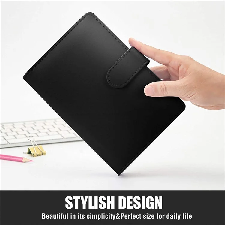 A6 Size 6-Ring PU Leather Notebook Binder Cover Magnetic Closure Planner Journal Binder Shell - Black