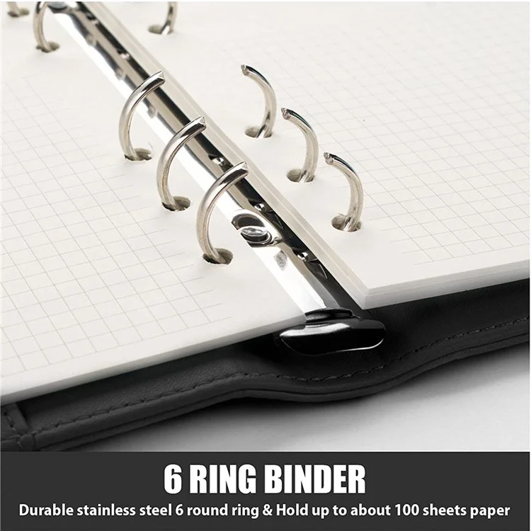 A6 Size 6-Ring Кожаный Блокнот Для Ноутбука Magnetic Magneclure Planner Journal Binder Shell - Красный