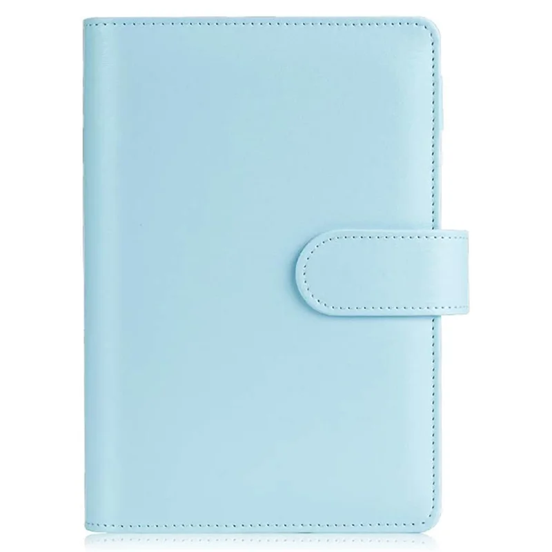 A6 Size 6-Ring PU Leather Notebook Binder Cover Magnetic Closure Planner Journal Binder Shell - Baby Blue