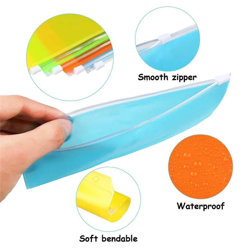 12PCS A6 Size Binder Pockets 6-Hole Zipper PVC Waterproof Pouch Different Colors Storage Bags Document Bill Organizers