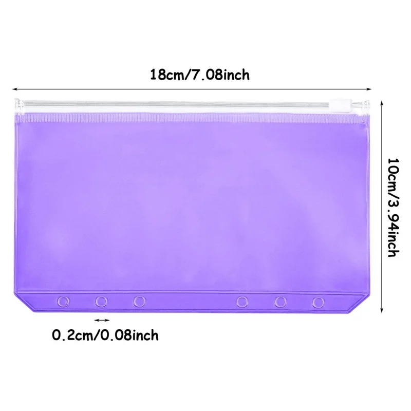 12PCS A6 Size Binder Pockets 6-Hole Zipper PVC Waterproof Pouch Different Colors Storage Bags Document Bill Organizers