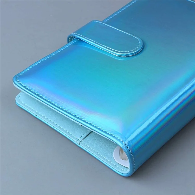 A6 Size 6-Ring PU Leather Notebook Binder Cover Laser Design Planner Journal Binder Shell for Budget System - Blue