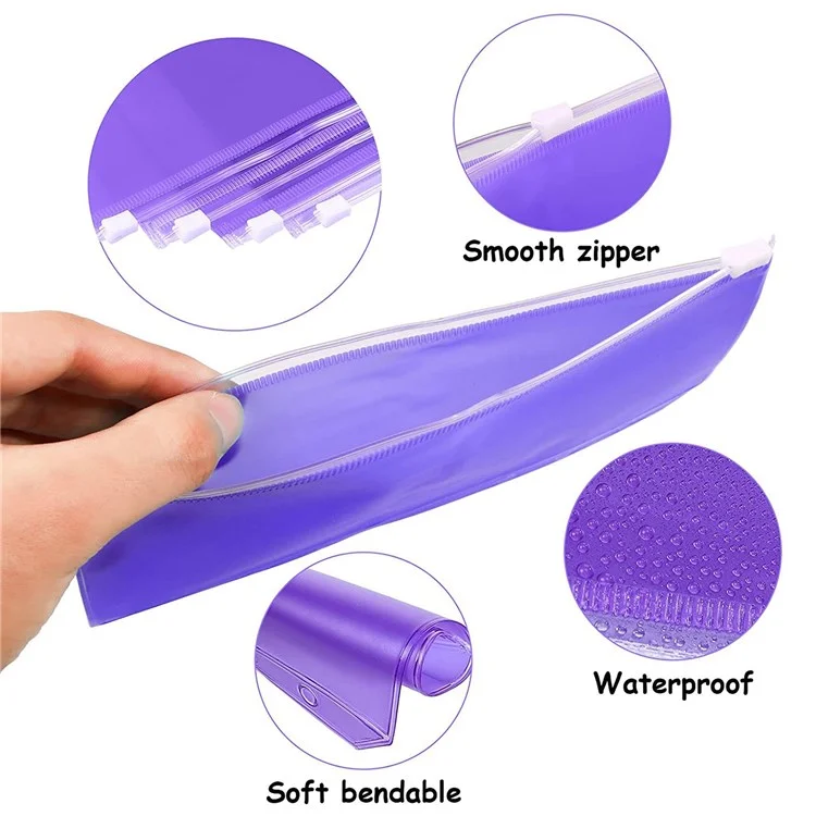 12PCS A6 Size Binder Pockets Purple Zipper Folders Waterproof PVC Pouch Document Bill Bags Storage Bags for 6-Ring Binder