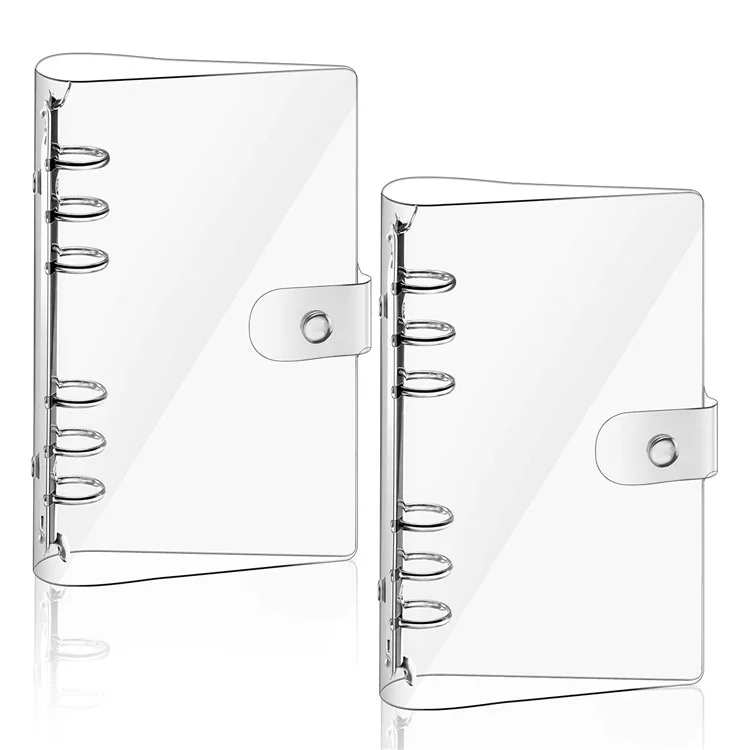 2 Piezas A6 Cubiertas de Carpeta Transparente PVC 6-anillo Diseño de Botón Snap Botón Cierre de Hojas Sueltas Carpeta de Cuaderno Capas