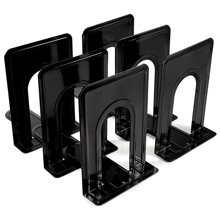 3 Pairs Bookends Metal Book Ends Heavy Duty Book Shelves Non-skid Book Holder Supports for Library Office Home - Black