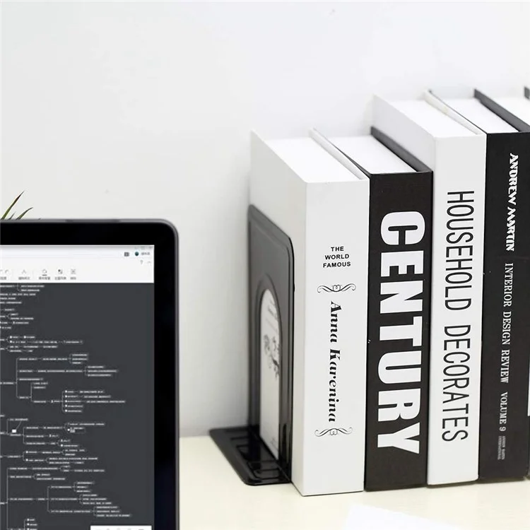 3 Pairs Bookends Metal Book Ends Heavy Duty Book Shelves Non-skid Book Holder Supports for Library Office Home - Black