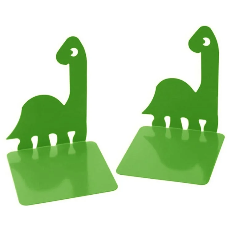 1 Pair Bookends Cartoon Dinosaur Bookshelf Non-slip Metal Book Storage Organizer for Home, School, Office - Green