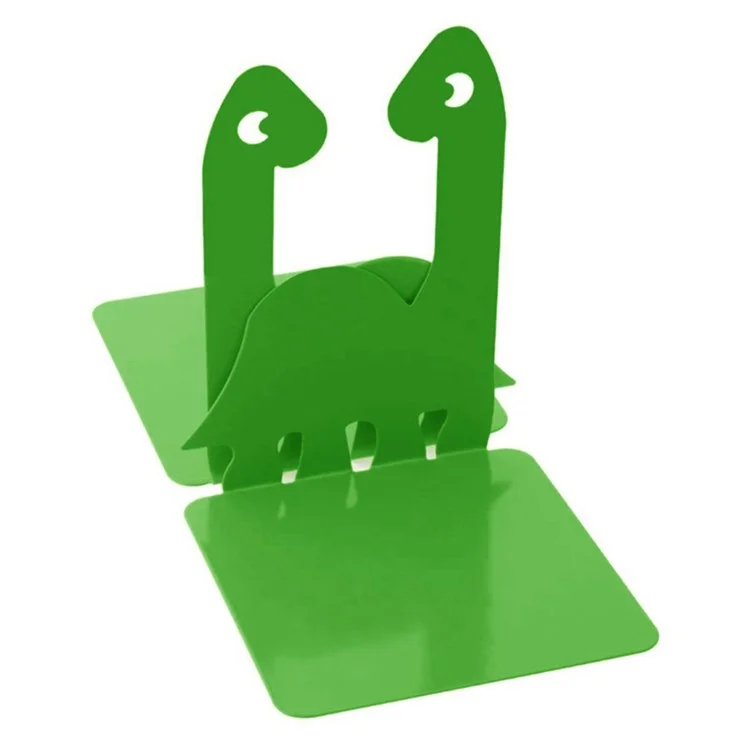 1 Pair Bookends Cartoon Dinosaur Bookshelf Non-slip Metal Book Storage Organizer for Home, School, Office - Green