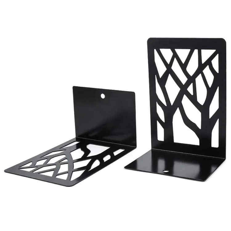 1 Pair Metal Book Ends Premium Decorative Bookend Books Magazines Shelves, Non-slip Book Holder Stoppers Organizers - Black