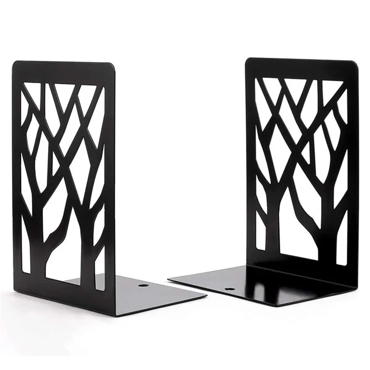 1 Pair Metal Book Ends Premium Decorative Bookend Books Magazines Shelves, Non-slip Book Holder Stoppers Organizers - Black