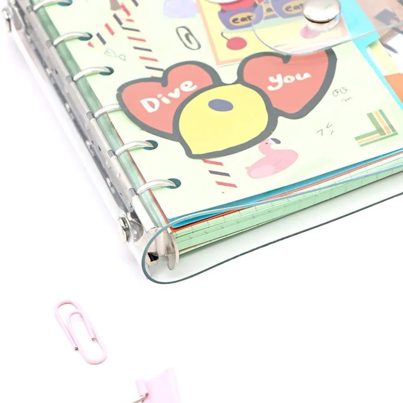 A7 PVC Binder Cover Transparent Surface Gold A7 Size Binders Loose Leaf Notebook Shell
