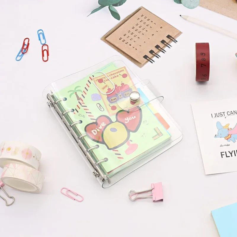 A7 PVC Binder Cover Transparent Surface Gold A7 Size Binders Loose Leaf Notebook Shell