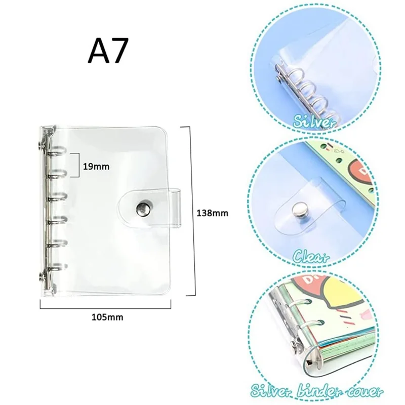 A7 PVC Binder Cover Transparent Surface Gold A7 Size Binders Loose Leaf Notebook Shell