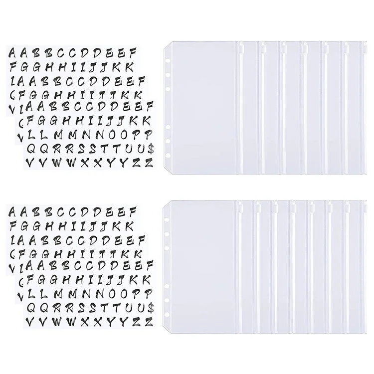 15Pcs A6 Binder Pockets with Letter Labels, PVC Zipper Binder Pouch Filling Bags for 6-Ring Binder Folders