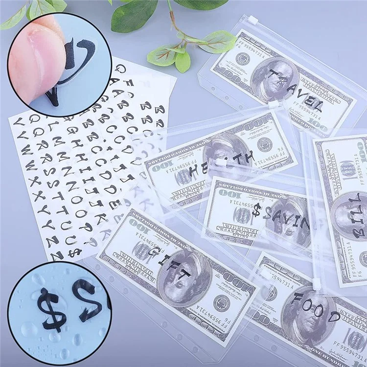 15Pcs A6 Binder Pockets with Letter Labels, PVC Zipper Binder Pouch Filling Bags for 6-Ring Binder Folders