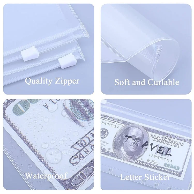 15Pcs A6 Binder Pockets with Letter Labels, PVC Zipper Binder Pouch Filling Bags for 6-Ring Binder Folders