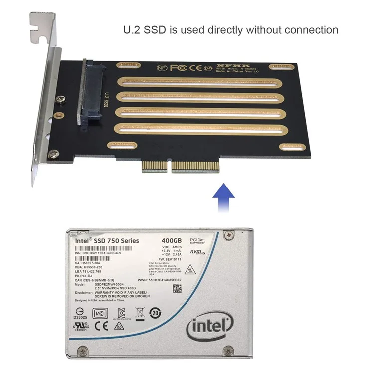 OD-SA-203-BK PCIe 3.0 x4 Lane to U.2 U2 Kit SFF-8639 Host Adapter for Intel Motherboard/750 NVMe PCIe SSD