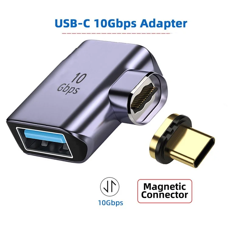 UC-028-AF Malatique Magnétique USB-C Mâle Vers un Adaptateur de Coude Femelle USB-A Convertisseur de Transfert de Données 10 Gbit / s