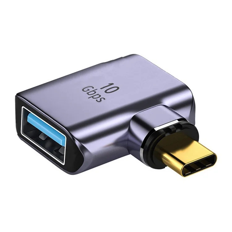 UC-028-AF Malatique Magnétique USB-C Mâle Vers un Adaptateur de Coude Femelle USB-A Convertisseur de Transfert de Données 10 Gbit / s